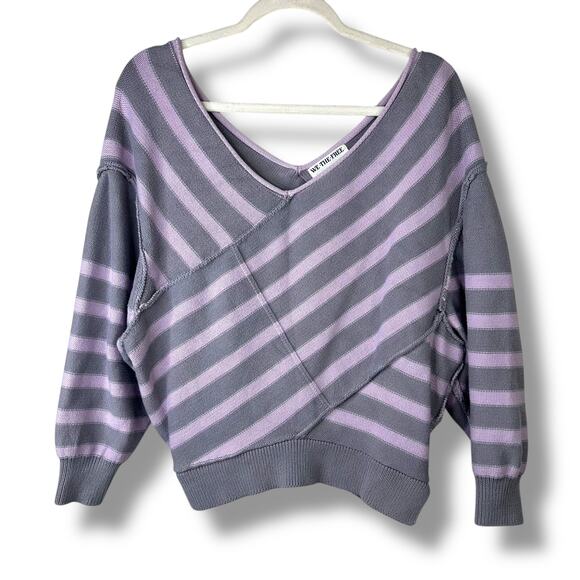 We The Free Gray Purple Crossroads Free People Pullover Off-the-Shoulder Sweater - Picture 3 of 10